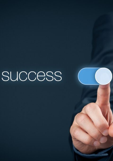 Success in business Success in business concept. Businessman (mentor, coach) switch over success.